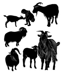 animals goats collection vector silhouette