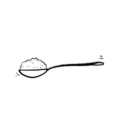hand drawn Spoon with sugar salt icon. Teaspoon side view powder for tea or coffee.doodle style