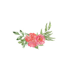 Watercolor illustration of a floral wreath with red flowers. Hand-drawn with watercolors and is suitable for all types of design and printing.