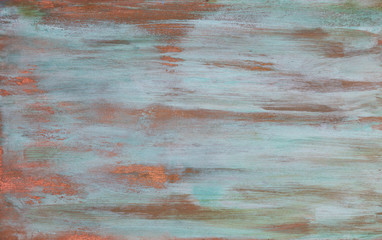 Texture of the copper background is covered with a patina