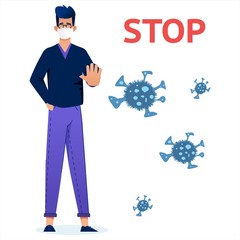 Social Distancing Quarantine, people surrounded by viruses.