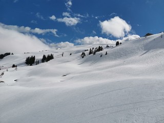 Skiing slope in sunlight, pure white