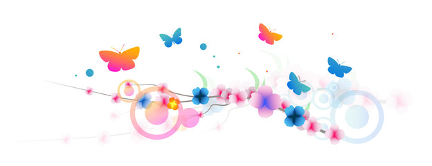 grafica, primavera, fiori, farfalle