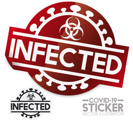 Sticker with Biohazard Symbol, Coronavirus Silhouette and 