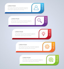 Business data visualization, infographic template with 5 steps on gray background, vector illustration