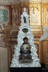 The reliquary with the relics of St. Ignatius Loyola, main altar in the Church of Saint Catherine of Alexandria in Zagreb, Croatia