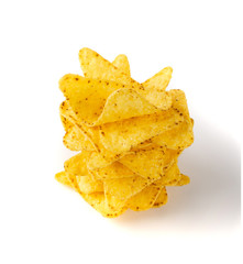 Naklejka premium Corn Chips, Nachos Chips, Maize Snack, Corn Crisps or Totopos