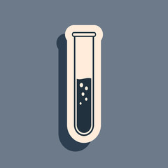 Black Test tube and flask - chemical laboratory test icon isolated on grey background. Long shadow style. Vector Illustration