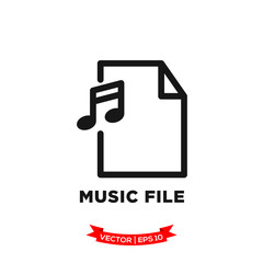 music file icon in trendy flat style, file icon, document icon, music note icon