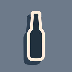 Black Beer bottle icon isolated on grey background. Long shadow style. Vector Illustration