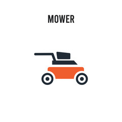 Mower vector icon on white background. Red and black colored Mower icon. Simple element illustration sign symbol EPS
