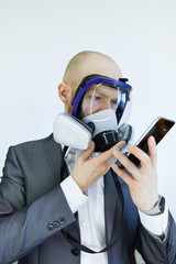 image of business man wearing protective mask against virus and pollution