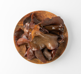 Wet Black Fungus, Tree Ear or Wood Ear Mushroom Isolated