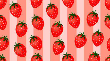 Seamless vector pattern with strawberry. Red fruit seamless vector pattern. Organic fruit. Cartoon style. Vector illustration for design
