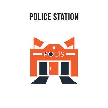 Police station vector icon on white background. Red and black colored Police station icon. Simple element illustration sign symbol EPS