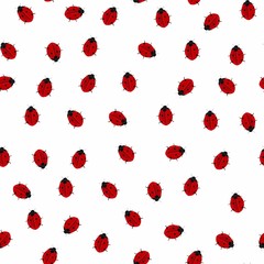 Ladybug seamless pattern. red ladybird cartoon style on white background. Cute summer illustration.