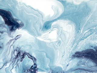 Blue creative abstract hand painted background, marble texture