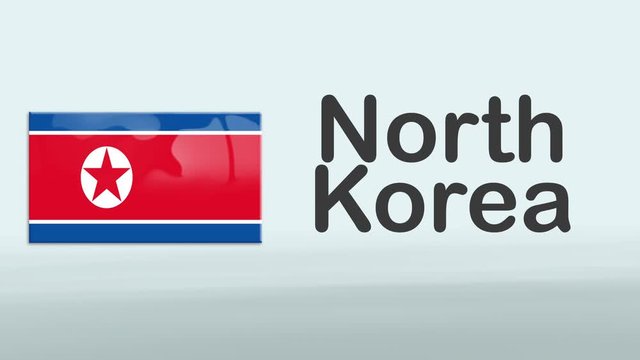 3d Presentation promo intro in white background with a colorful ribon of the flag and country of North Korea