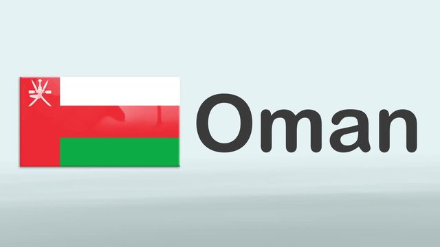 3d Presentation promo intro in white background with a colorful ribon of the flag and country of Oman