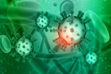 3d render Corona virus disease COVID-19. Microscopic view of a infectious virus