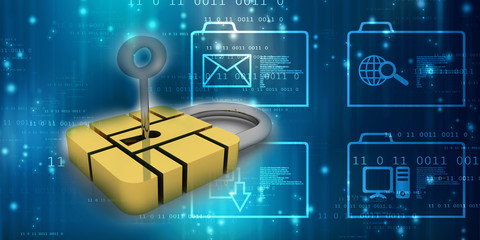 3d illustration Safety concept: Closed Padlock on digital background