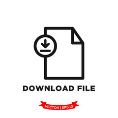 download file icon in trendy flat style, file vector icon