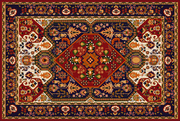 Illustrated Persian carpet original design, tribal texture. 