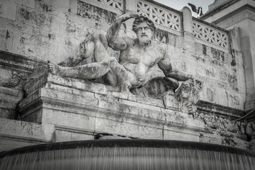 Rome. Venice square in Rome, Piazza Venezia. Sunny day. The Vittoriano. Fontana Dell'adriatico