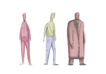 Architectural watercolor sketches of people