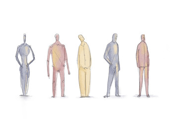 Architectural watercolor sketches of people