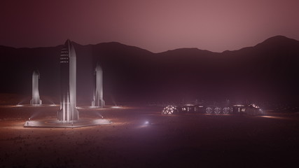 Fototapeta premium mars colony. flytrough to the base. 3d illustration