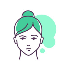 Human feeling despair line color icon. Face of a young girl depicting emotion sketch element. Cute character on turquoise background. Outline vector illustration.