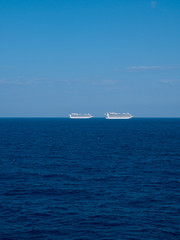 Bimini, Bahamas - March 28, 2020: cruise ships on quarantine COVID-19 at the ocean at sunny weather