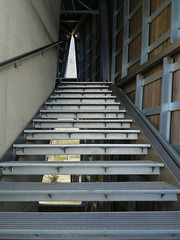 Urban architecture with steel stairs and wooden elements. Route up the observation tower.
