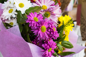 Beautiful bouquet of flowers in a box. A bouquet of flowers close-up.