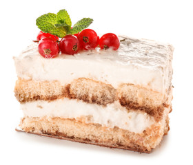 Tasty tiramisu on white background
