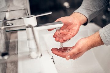 Coronavirus. Proper washing and handling of hands. Liquid antibacterial soap. Self-isolation and hygiene.