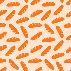 Bakery pattern. Illustration of bread drawn in flat style on a light brown background. Vector 8 EPS.