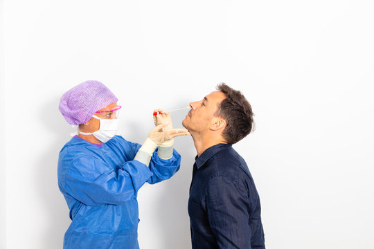Doctor taking a nasal swab test