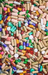 Fototapeta na wymiar Medicine pills background, texture. Health pharmacy concept