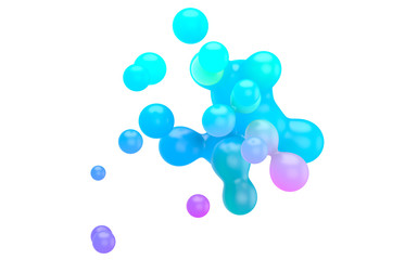 Abstract 3d art background. Holographic floating liquid blobs, soap bubbles, metaballs.