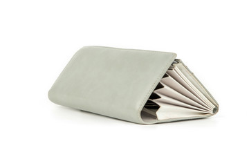 Gray female wallet isolated on a white background. Concept salary, budget, savings