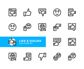 Like and dislike vector line icons. Simple set of outline symbols, graphic design elements. Pixel Perfect