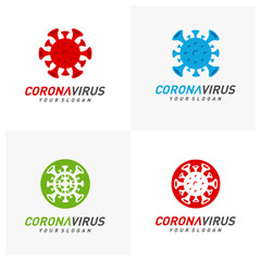 Set of Coronavirus concept inscription typography design logo. World Health organization WHO introduced new official name for Coronavirus disease named COVID-19, dangerous virus vector illustration
