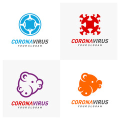 Set of Coronavirus concept inscription typography design logo. World Health organization WHO introduced new official name for Coronavirus disease named COVID-19, dangerous virus vector illustration