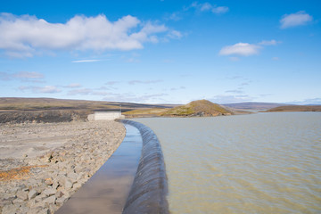 The Spillway of Spordoldulon reservoir in Iceland