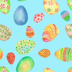 background with easter eggs, seamless pattern, watercolor painted, wallpaper ornament, wrapping paper