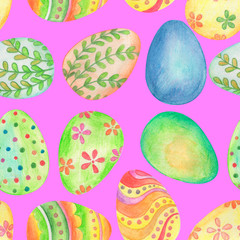 background with easter eggs, seamless pattern, watercolor painted, wallpaper ornament, wrapping paper
