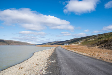 Coast of Sultartangalon Reservoir and Budarhals Hydroelectric power plant in Iceland