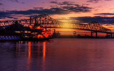 Fototapeta na wymiar Horace Wilkinson Bridge at Baton Rouge under sunset 
